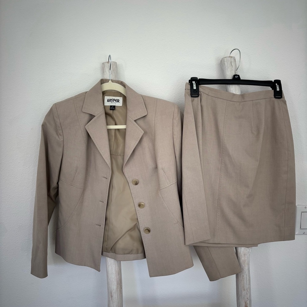 Kasper Beige Blazer and Skirt Set